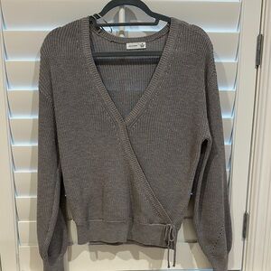 Gray V-Neck Wrap Sweater